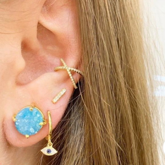 evil eye dainty delicate hoops huggies pave CZ - Picture 2 of 10